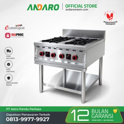 Kompor Gas Restoran 4 Tungku Stainless Steel | Kompor Masak Dapur MBG