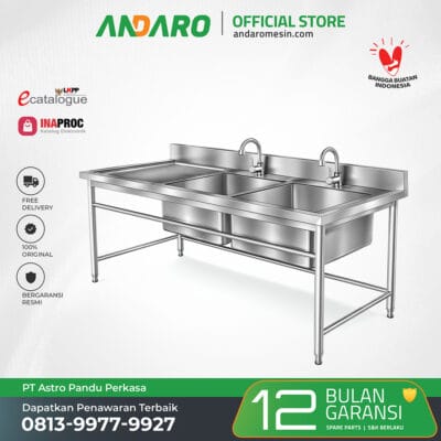Meja Cuci Stainless Steel 2 Bak | Double Sink untuk Program MBG