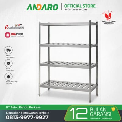 Rak Loyang Slotted 4 Tingkat | Vertical Pan & Tray Storage untuk Program MBG