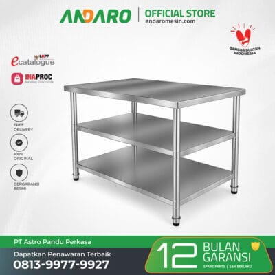 Working Table Stainless 2 Undershelf | Meja Persiapan Makanan untuk Dapur MBG